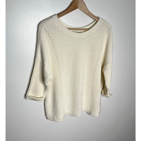 Whistles Pullover Knit Sweater Womens 6 Cream Neutral Cotton Minimalist Classic - Picture 2 of 8